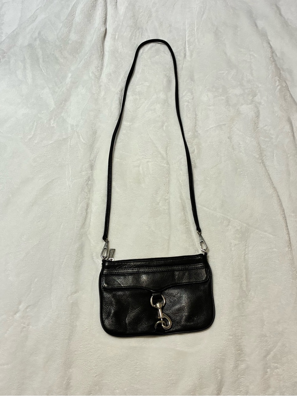 REBECCA MINKOFF BLACK LEATHER CROSSBODY BAG WITH SILVER HARDWARE